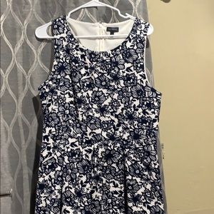 Fit and flare white and navy floral dress